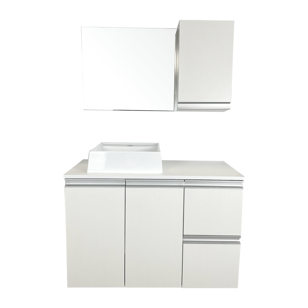 Conjunto de Banheiro Prisma 80cm Mazzu - Branco, Trama, Nogueira - Mazzu